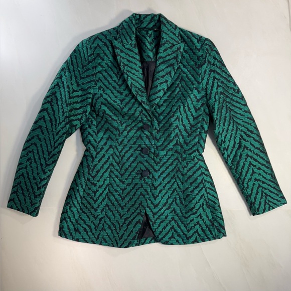 Jackets & Blazers - Emerald‎ Green Textured Blazer – Size 32 – Statement Zebra Jacquard Pattern